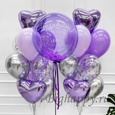 Букет сиренево-фиолетовых шаров для девушки, женщины, мамы фото