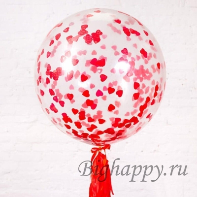 Большой шар с конфетти «сердечки» фото