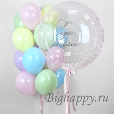 Большой шар (90 см) с конфетти и гирляндой Тассел фото