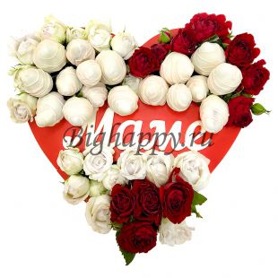 Клубника в шоколаде с розами в форме сердца “Мама” фото