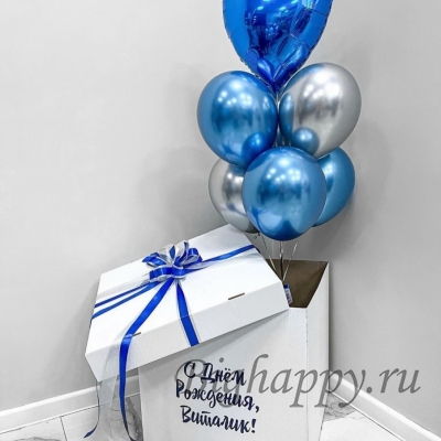 Недорогая коробка-сюрприз с воздушными шарами «Сине-голубой шик» фото