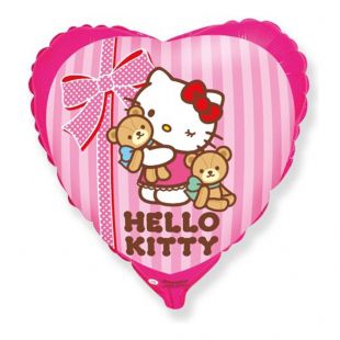 Шар-сердце из фольги Hello Kitty «Котенок и лучшие друзья», розовый фото