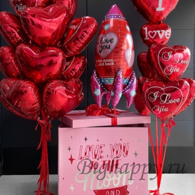 Коробка-сюрприз с шарами «I love you» фото