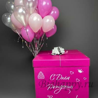 Розовая коробка – сюрприз с маленькими латексными шариками фото
