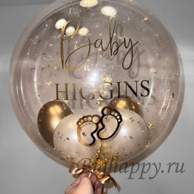 Шар Bubble с надписью с шариками и конфетти внутри фото