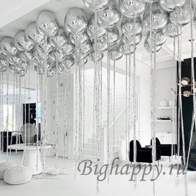 Фольгированные шары 3D сферы под потолок «Серебро» фото