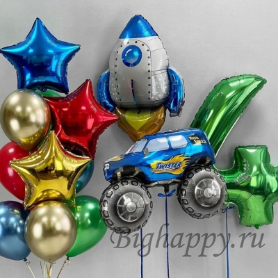 Воздушные шары с цифрой «Джип и ракета» фото