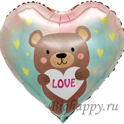 Нежный шар-сердце с влюбленным медвежонком фото