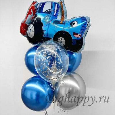 Фонтан из воздушных шаров «Синий трактор» фото