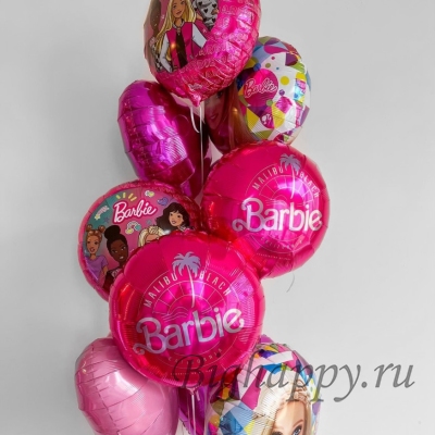 Фонтан из фольгированных сердец и кругов «Барби» фото