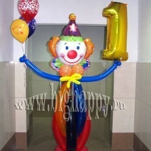 Фигура клоуна c шар-цифрой и 3 шарика с гелием фото