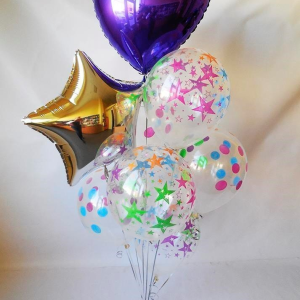 Букет гелиевых шаров с фиолетовым шаром-сердцем фото