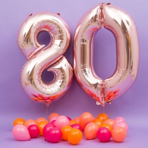 Фольгированные шары-цифры на 80-летие и 25 шаров, розовые фото