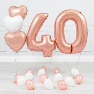 Шары-цифры на 40-летие, 3 шара-сердца и 15 латексных, розовые фото