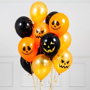Композиция чёрно-оранжевых шаров на Хэллоуин фото