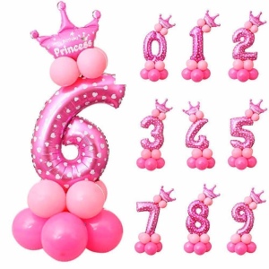 Композиция из розовых шаров-цифр с надписью “Happy Birthday, Princеss” фото