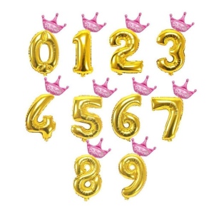 Золотая шар-цифра с розовой короной 