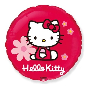 Фольгированный круг Hello Kitty «Котенок в цветах», красный фото
