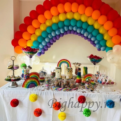 Радужное украшение шарами детского праздника фото