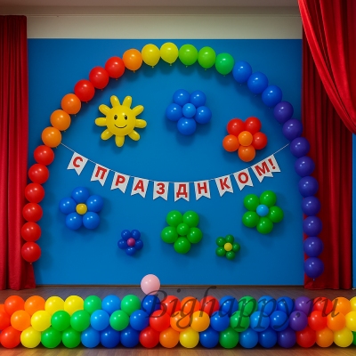 Украшение концертной сцены шарами на детский праздник фото