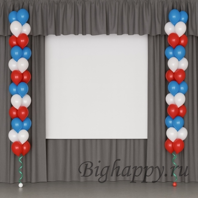 Фонтан из шаров триколор от пола до потолка сцены фото