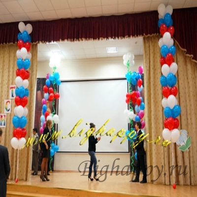 Фонтан триколор от пола до потолка сцены, 36 шариков