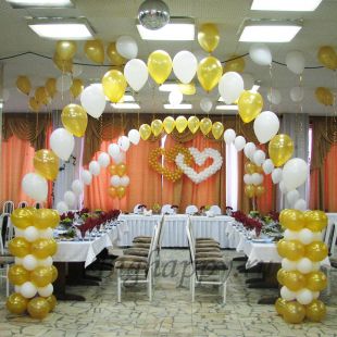 Оформление зала шарами на свадьбу &quot;2 сердца&quot; фото