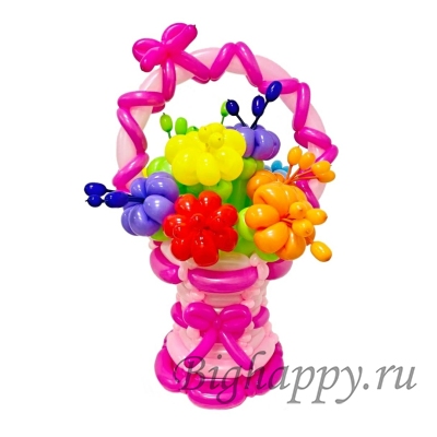 Цветы из шаров в корзинке Цветочная фантазия