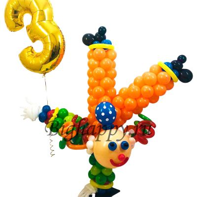 Композиция из шаров на День рождения ребенка Клоунакробат и шарцифра