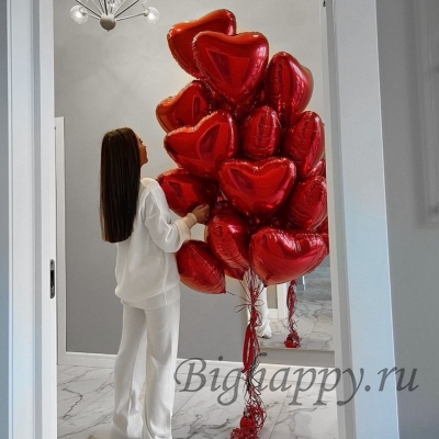 25 фольгированных красных сердец размер 45 см в одной связке