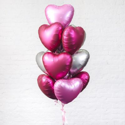 10 фольгированных гелиевых шаров в виде сердец