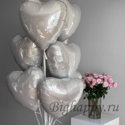 7 фольгированных шаров в виде сердец фото