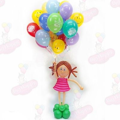 Композиция из шаров на День рождения ребенка Девочка с 20 шарами