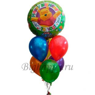 Букет с поющим шаром на День рождения &quot;Винни Пух&quot; фото