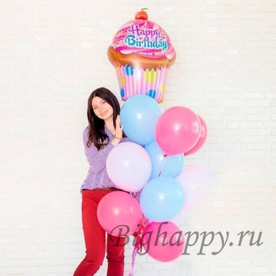 Воздушный шар кекс с шарами Happy Birthday