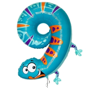 Шар-цифра 9 лет "Ящерица", голубая фото