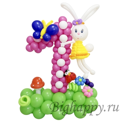 Фигура из шаров &quot;Цифра на стойке с кроликом&quot; фото