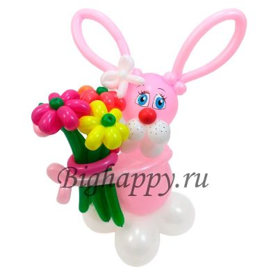 Фигура из шаров Милый зайка с цветочками
