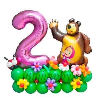 Композиция из шаров «Маша и Медведь с цифрой 2»
