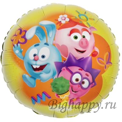Круглый шар с ярким рисунком героев Смешарики