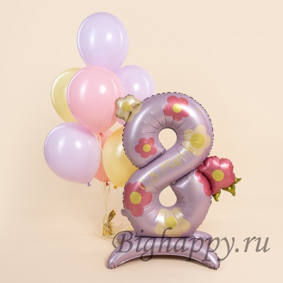 Шар цифра 8 на стойке и фонтан из 7 шариков фото