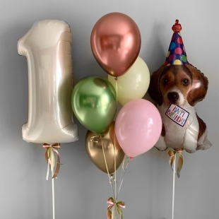 Композиция из шаров на 1 годик &quot;Щенок в колпаке&quot;