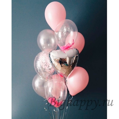 Розовый букет из шаров с перьями фото