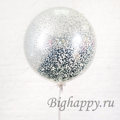 Большой шар с серебряным конфетти фото