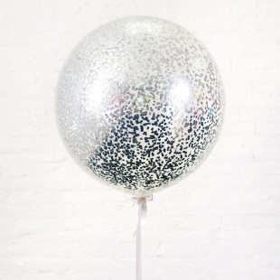 Большой шар с серебряным конфетти фото
