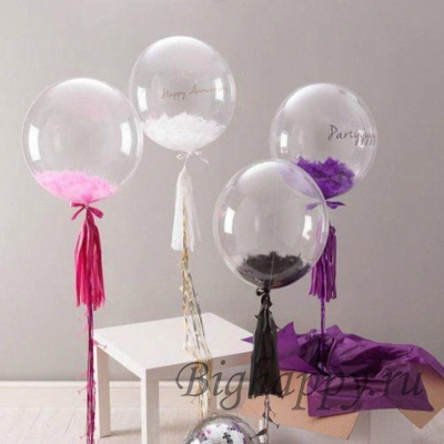 Прозрачный шар Bubbles с перьями фото