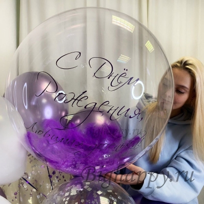 Шар Bubble с перьями и индивидуальной надписью фото