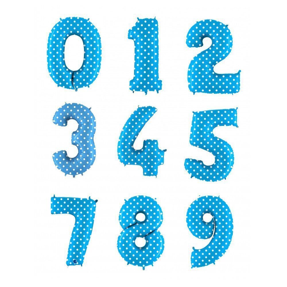Фольгированный шар цифра "Голубой горошек" 90 см