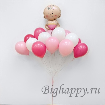 Букет из 15 шаров на выписку с фольгированным Малышом