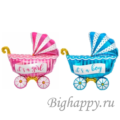 Фольгированный шар Коляска, розовая и голубая